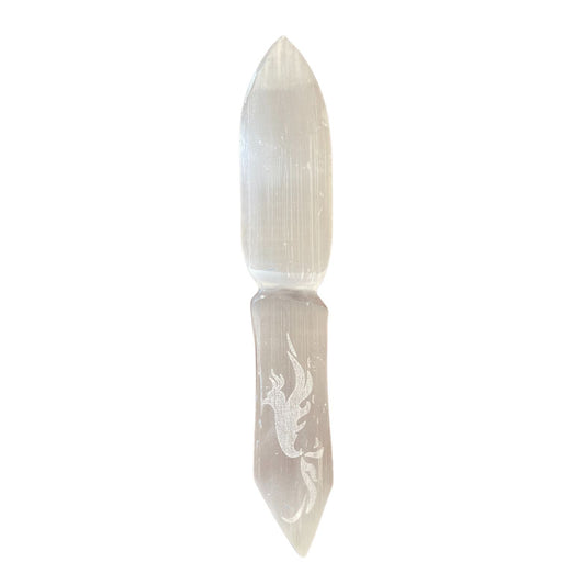 Polished Selenite Ritual Knife - Letting go of the past featuring satin white sheen and fibrous texture - Luna Panther