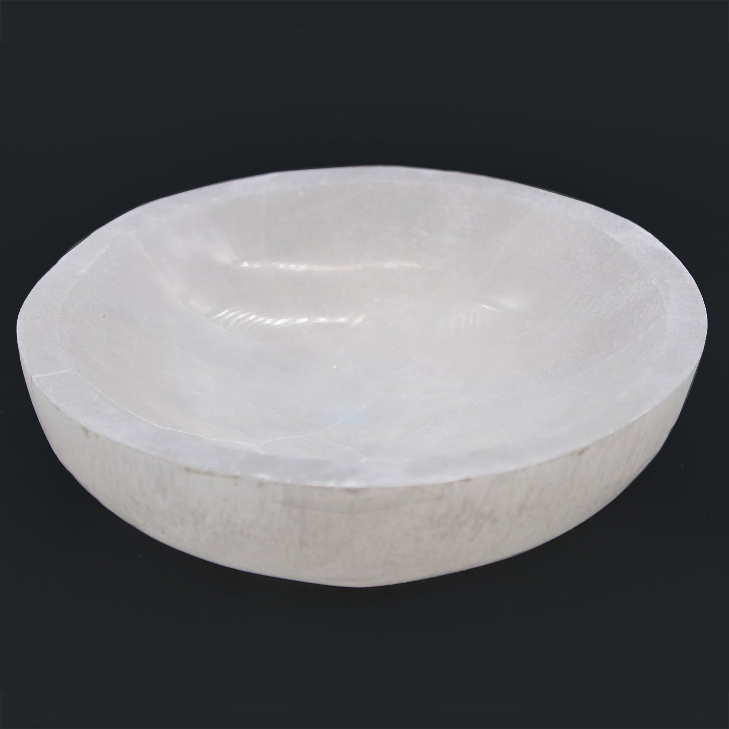 Polished Selenite Round Bowl - 15cm featuring satin white sheen and fibrous texture - Luna Panther