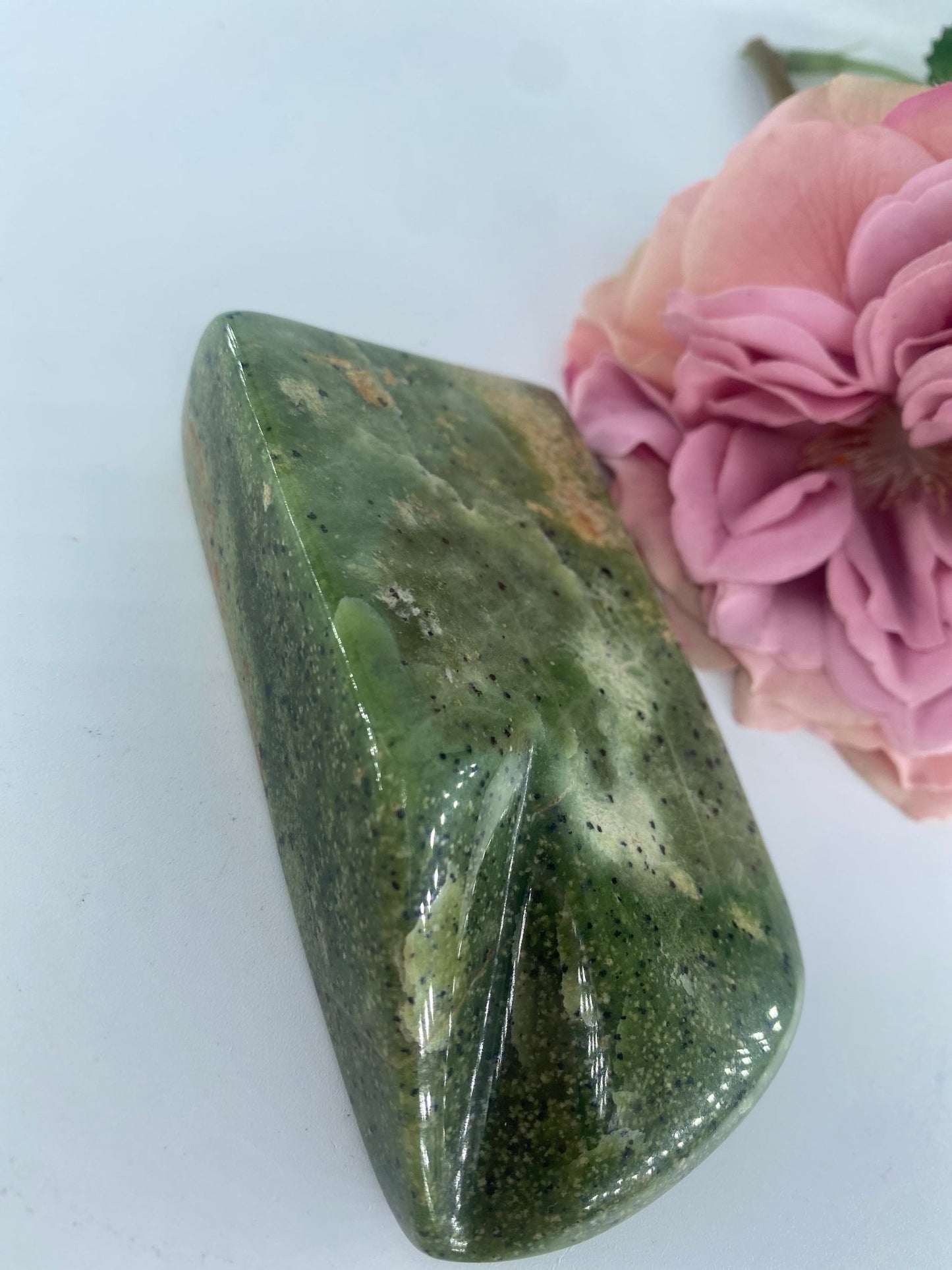 Polished Serpentine Freeform 228 Grams featuring mossy green tone with natural veining - Luna Panther
