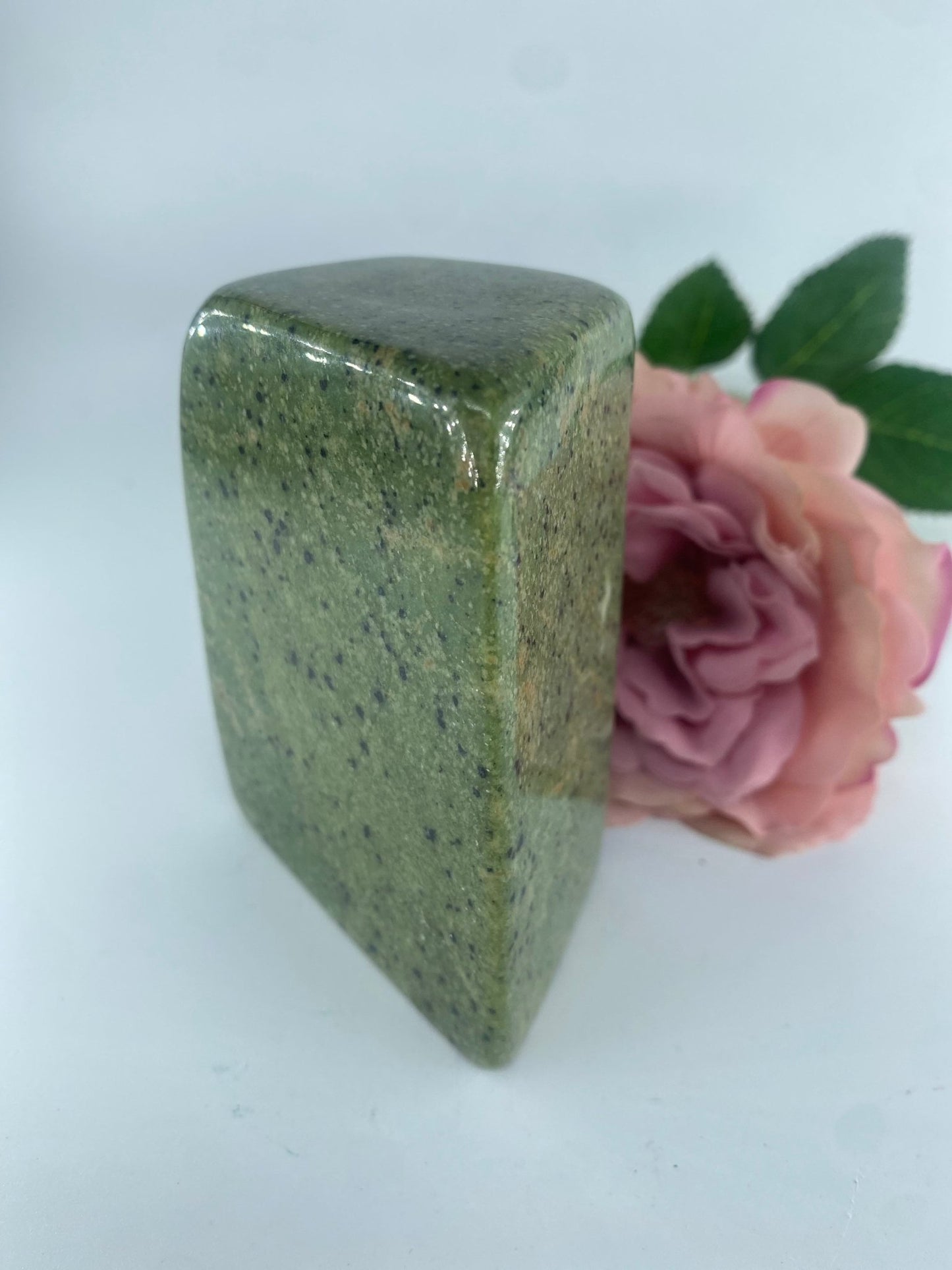 Polished Serpentine Freeform 463 Grams featuring mossy green tone with natural veining - Luna Panther