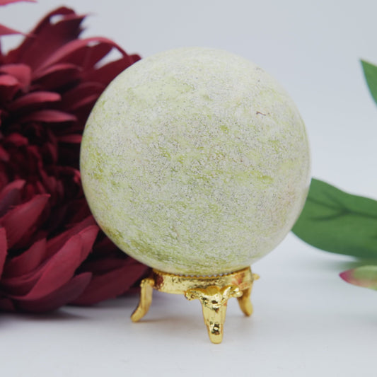 Polished Serpentine Sphere 472g 72mm featuring mossy green tone with natural veining - Luna Panther