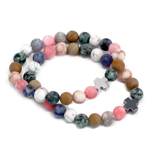 Set of 2 Gemstones Friendship Bracelets - Harmony - Rainbow Gemstones - Luna Panther