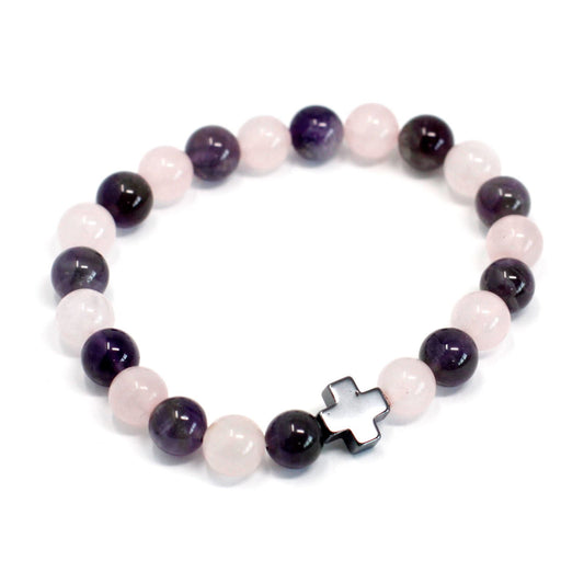 Set of 2 Gemstones Friendship Bracelets - Love - Amethyst & Rose Quartz - Luna Panther alternate view