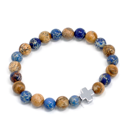 Set of 2 Gemstones Friendship Bracelets - Support - Sodalite & Picture Stone - Luna Panther alternate view