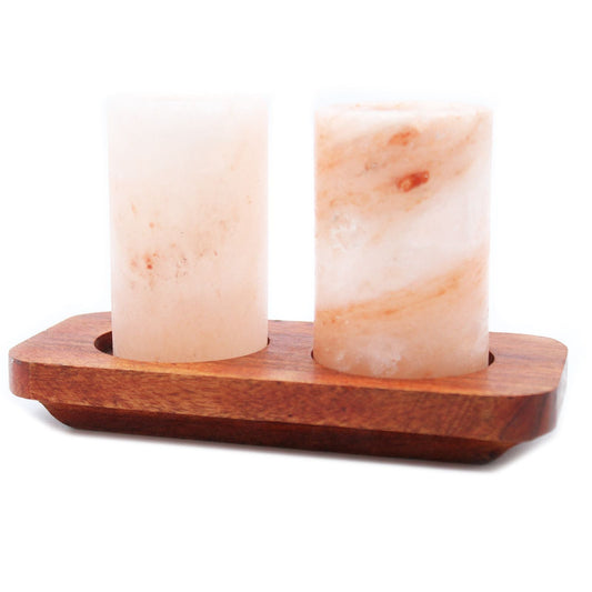 Set of 2 Himalayan Salt Shot Glasses & Wood Serving Stand - Luna Panther