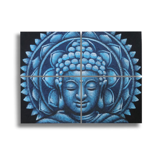 Set of 4 Blue Buddha Mandala Brocade Detail 30x40cm - Luna Panther