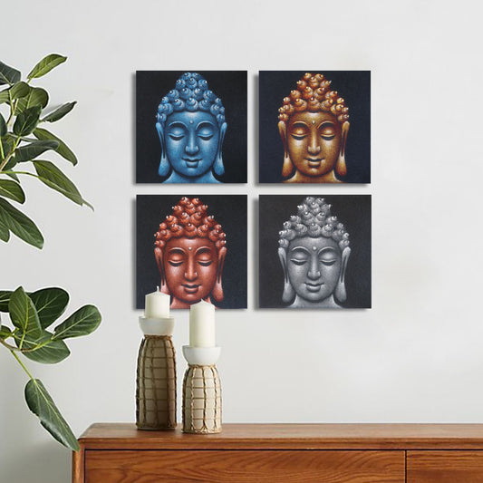 Set of 4 Buddha Heads Sand Detail 30x30cm - Luna Panther