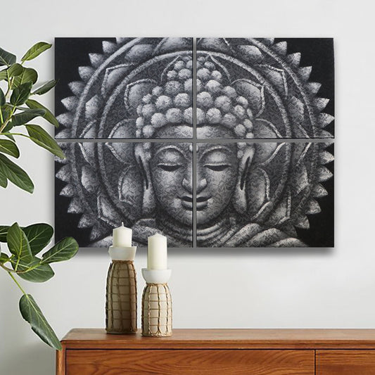 Set of 4 Grey Buddha Mandala Brocade Detail 30x40cm - Luna Panther alternate view
