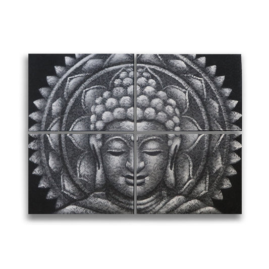 Set of 4 Grey Buddha Mandala Brocade Detail 30x40cm - Luna Panther