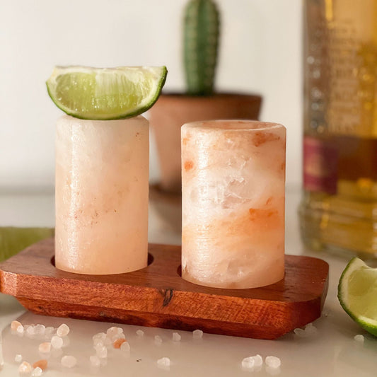 Set of 4 Himalayan Salt Shot Glasses & Wood Serving Stand - Luna Panther alternate view