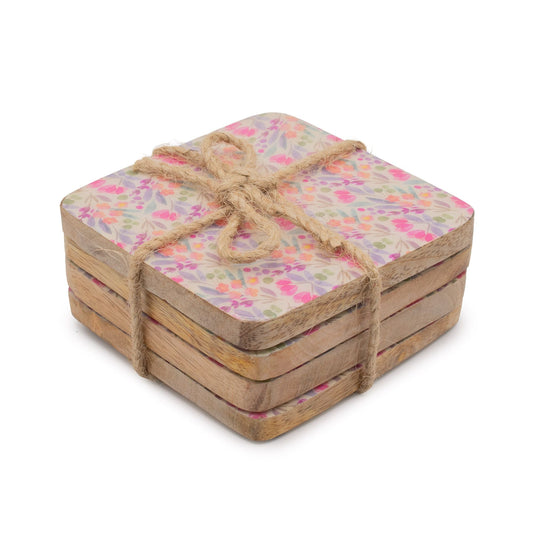 Set of 4 Square Coasters - Pretty Floral - Luna Panther