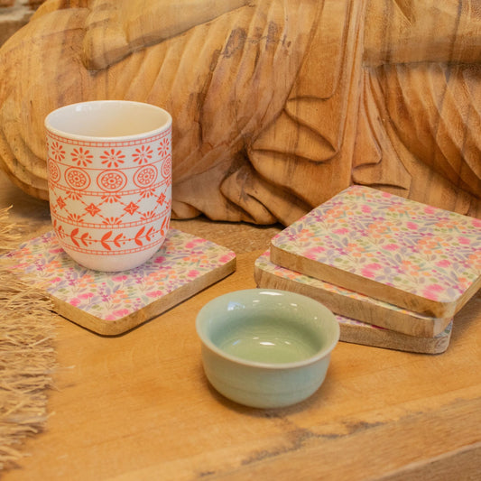 Set of 4 Square Coasters - Pretty Floral - Luna Panther alternate view