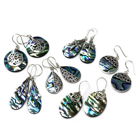 Shell & Silver Earrings - Flowers - Abalone - Luna Panther alternate view