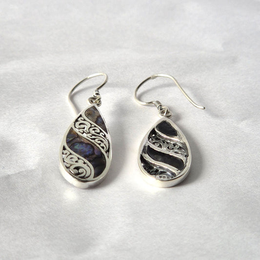 Shell & Silver Earrings - Long Teardrop - Abalone - Luna Panther alternate view