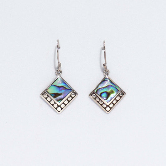 Shell & Silver Earrings - Square Dots - Abalone - Luna Panther
