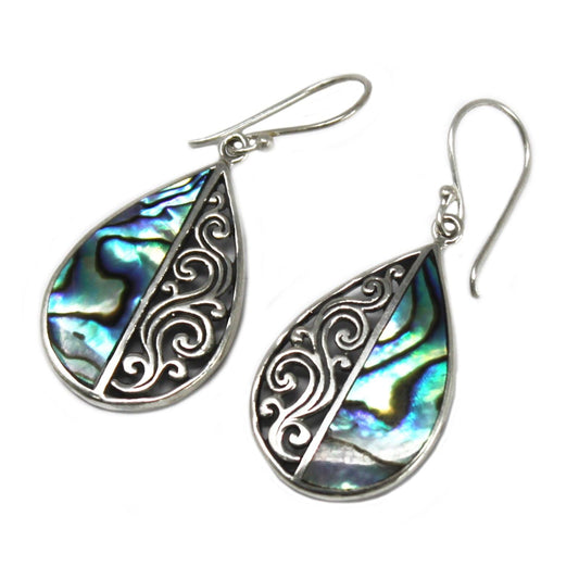 Shell & Silver Earrings - Teardrop - Abalone - Luna Panther
