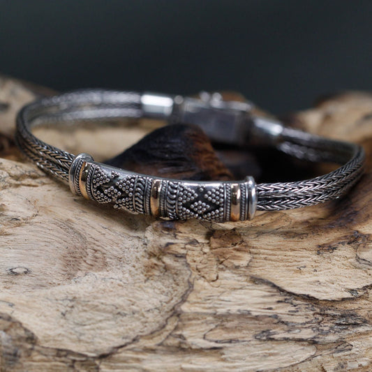 Polished Silver & Gold Bracelet - Unisex Single Chain featuring natural patterning and unique variations - Luna Panther