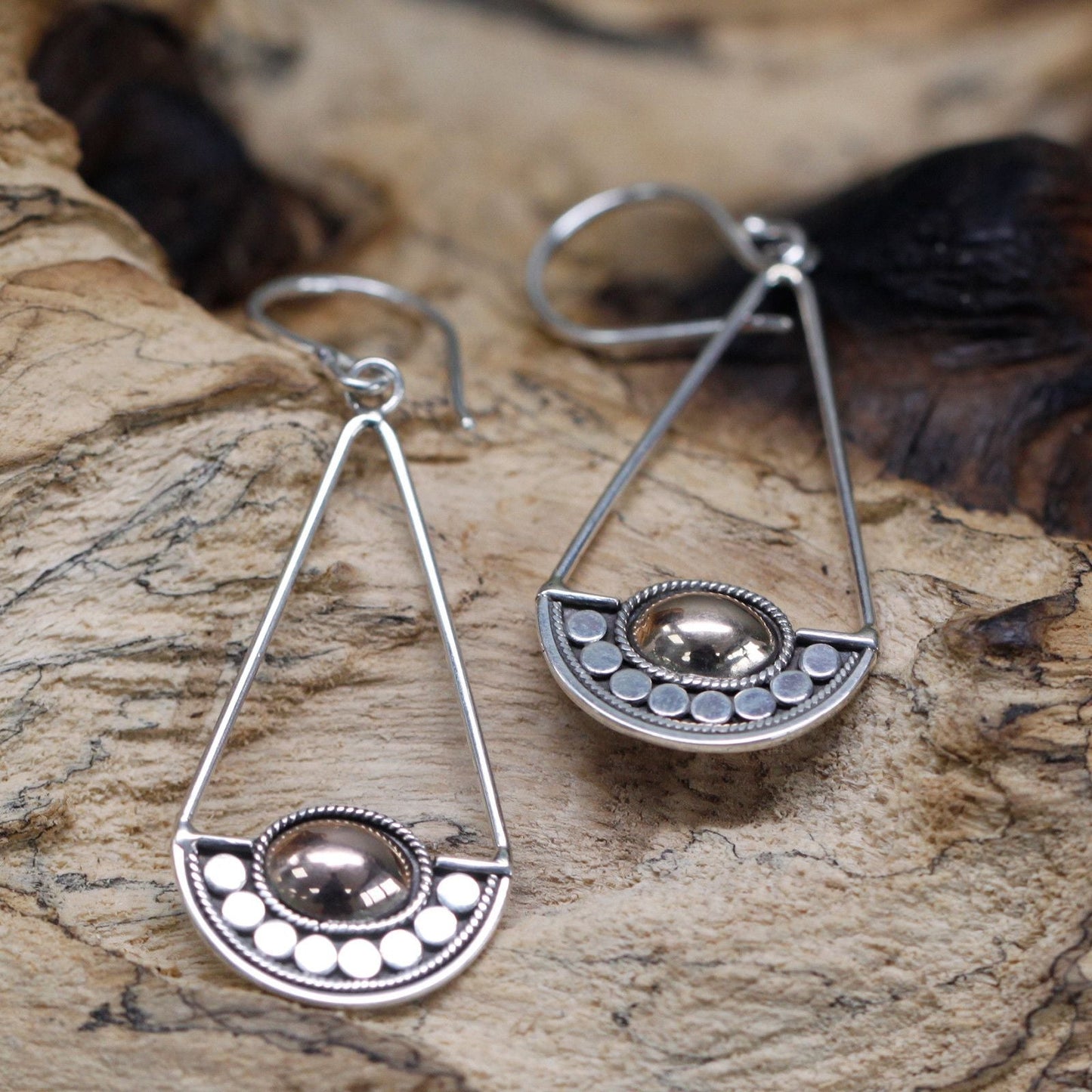Polished Silver & Gold Earring - Luna Balance featuring natural patterning and unique variations - Luna Panther