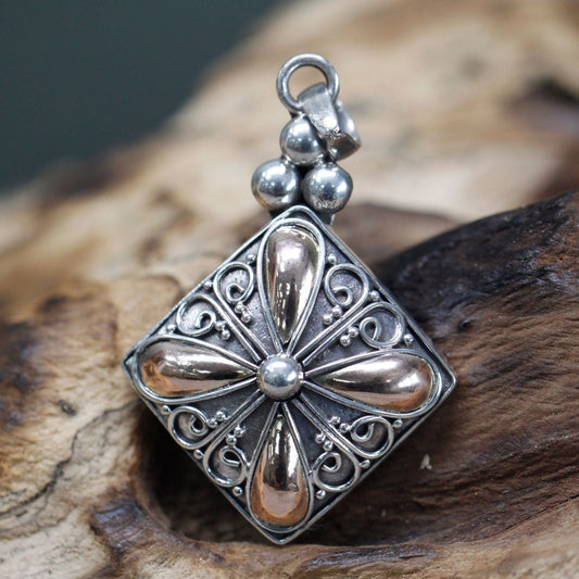 Polished Silver & Gold Pendant - Square Drop featuring natural patterning and unique variations - Luna Panther