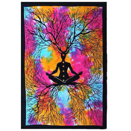 Single Cotton Bedspread + Wall Hanging - Yoga Tree - Luna Panther