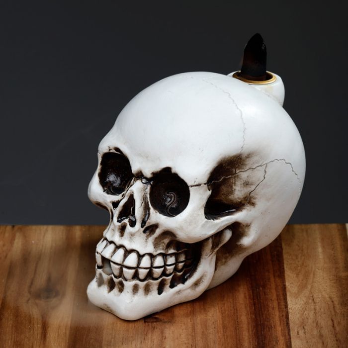 Polished Skull Backflow Incense Burner featuring natural patterning and unique variations - Luna Panther