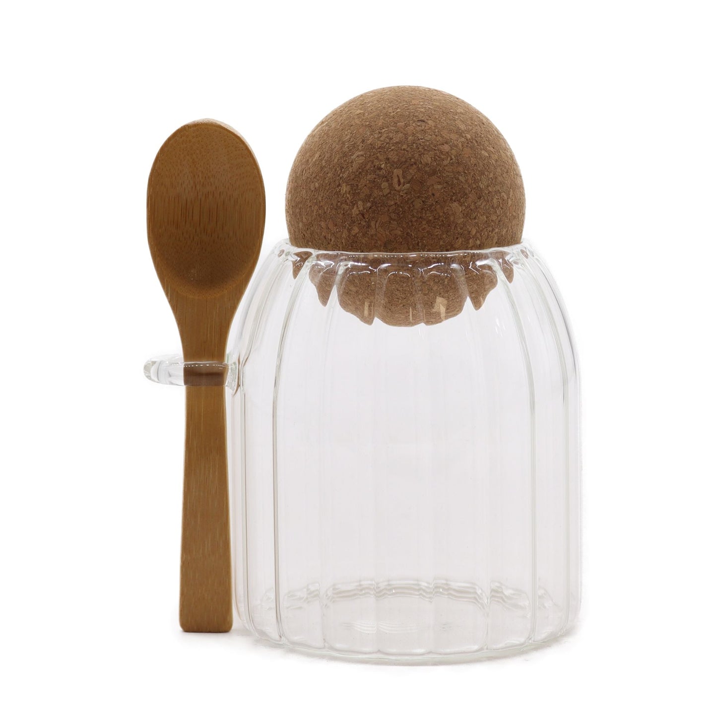 Polished Sm Cottage Bamboo Glass Jar - Ribbed & Spoon 10cm featuring natural patterning and unique variations - Luna Panther