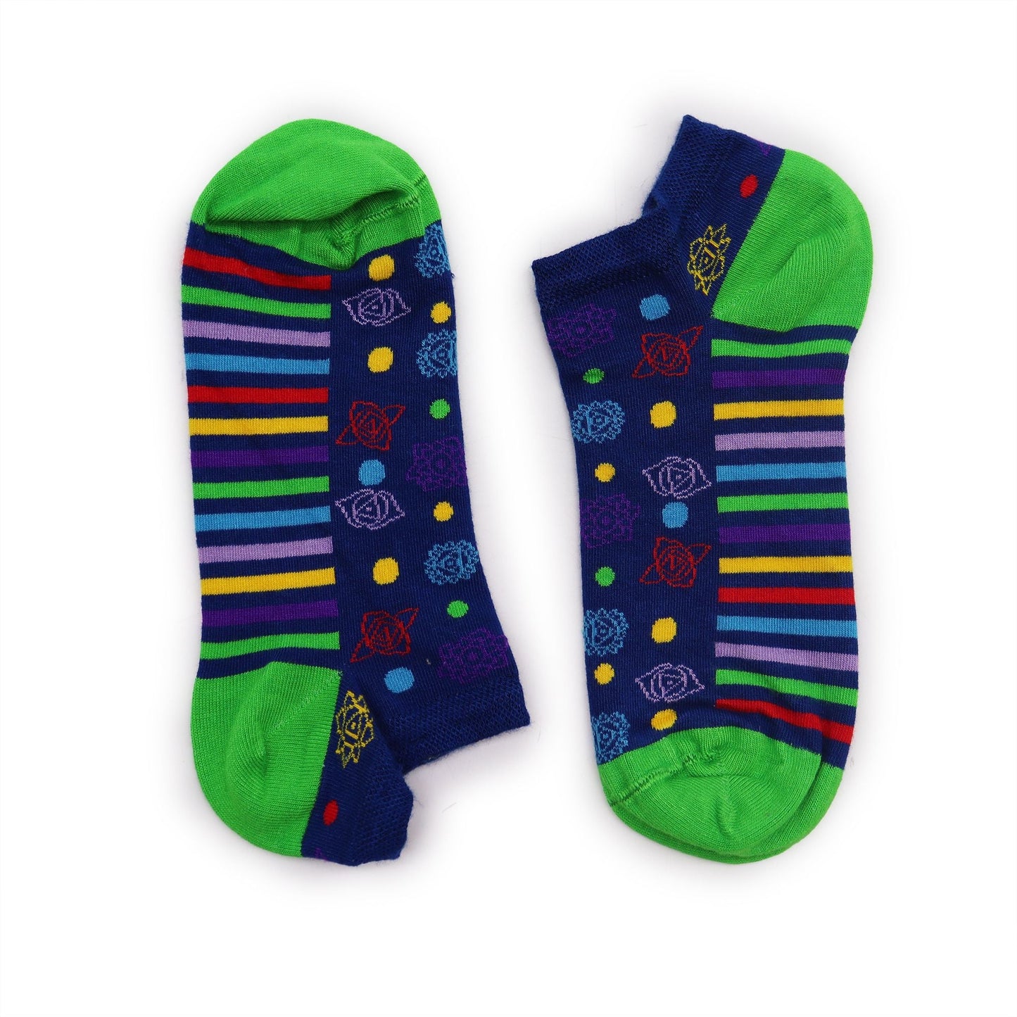 Polished S/M Hop Hare Bamboo Socks Low (3.5-6.5) - 7 Chakra featuring natural patterning and unique variations - Luna Panther