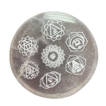 Polished Small Charging Plate 8cm - Chakra Design featuring natural patterning and unique variations - Luna Panther