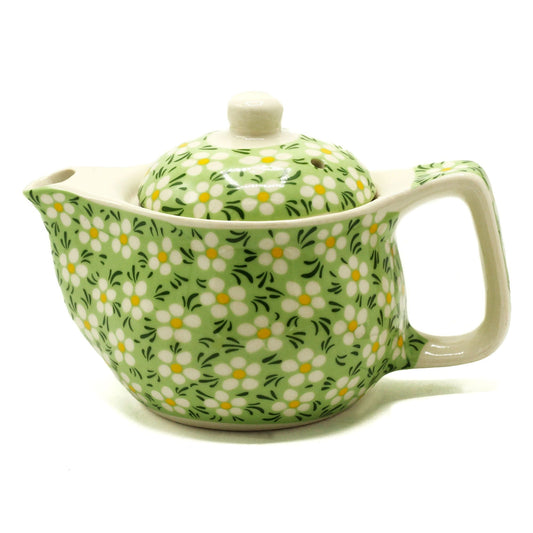 Polished Small Herbal Teapot - Green Daisy featuring natural patterning and unique variations - Luna Panther