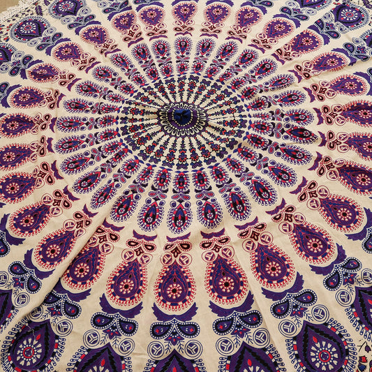 Small Mandala Roundie Cotton Art (130cm) - Peacock Purples - Luna Panther alternate view