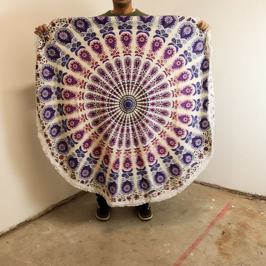 Small Mandala Roundie Cotton Art (130cm) - Peacock Purples - Luna Panther