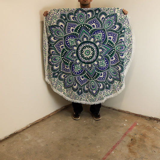 Small Mandala Roundie Cotton Art (130cm) - Teal & Blue - Luna Panther alternate view