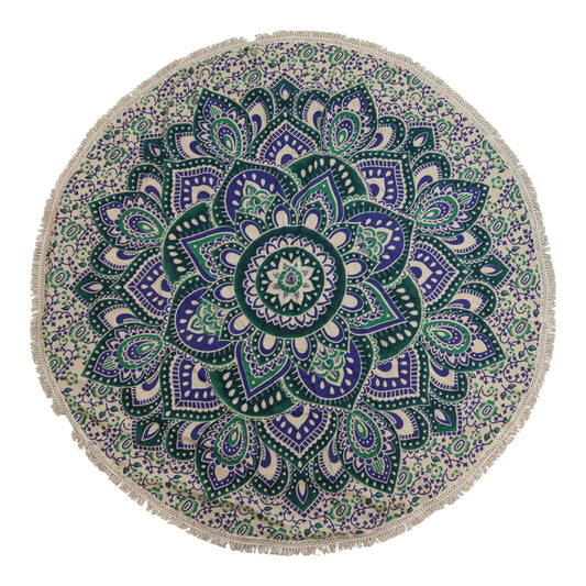 Small Mandala Roundie Cotton Art (130cm) - Teal & Blue - Luna Panther