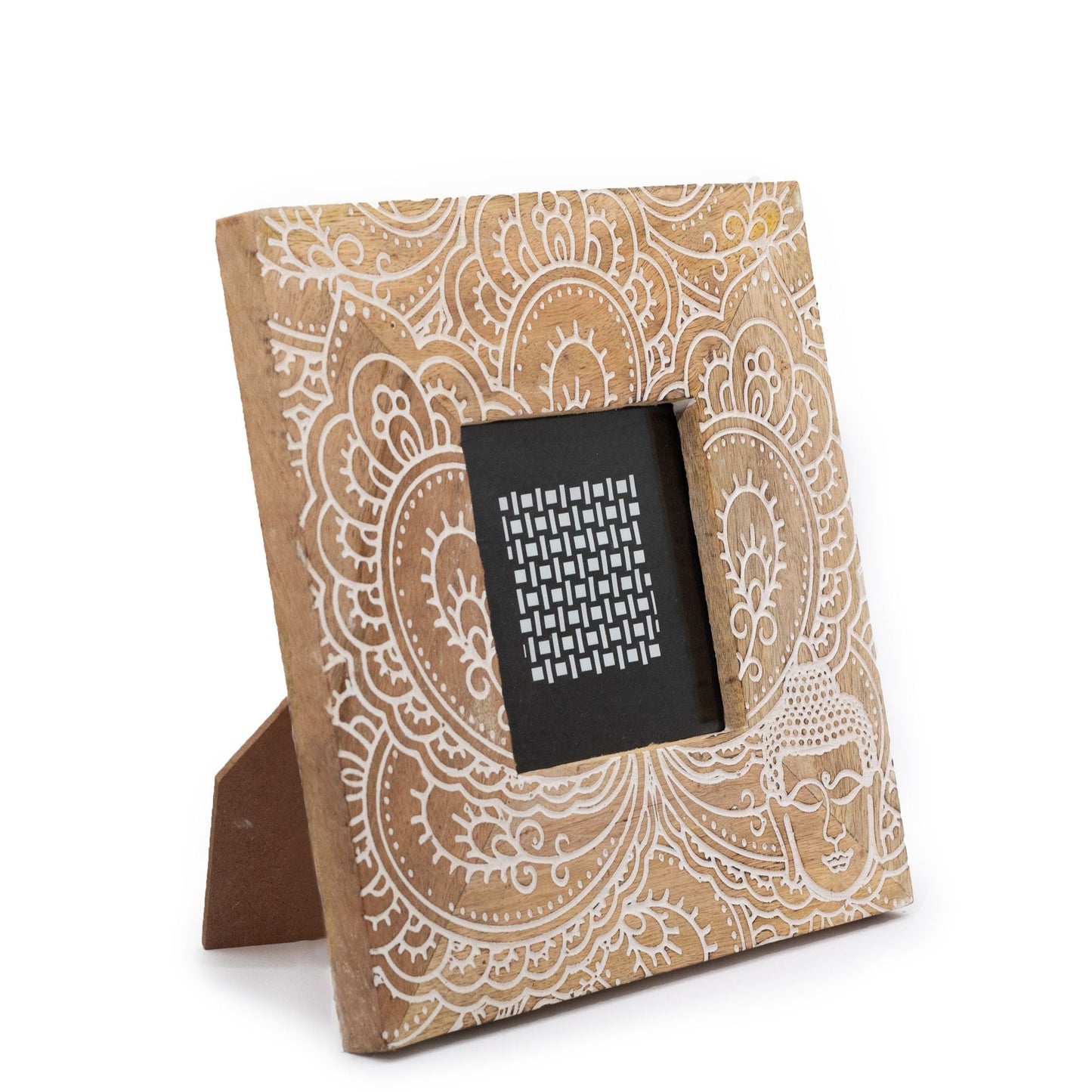 White mango wood buddha picture frame for 10 x 10cm photo, approx. 20 x 20 x 2cm