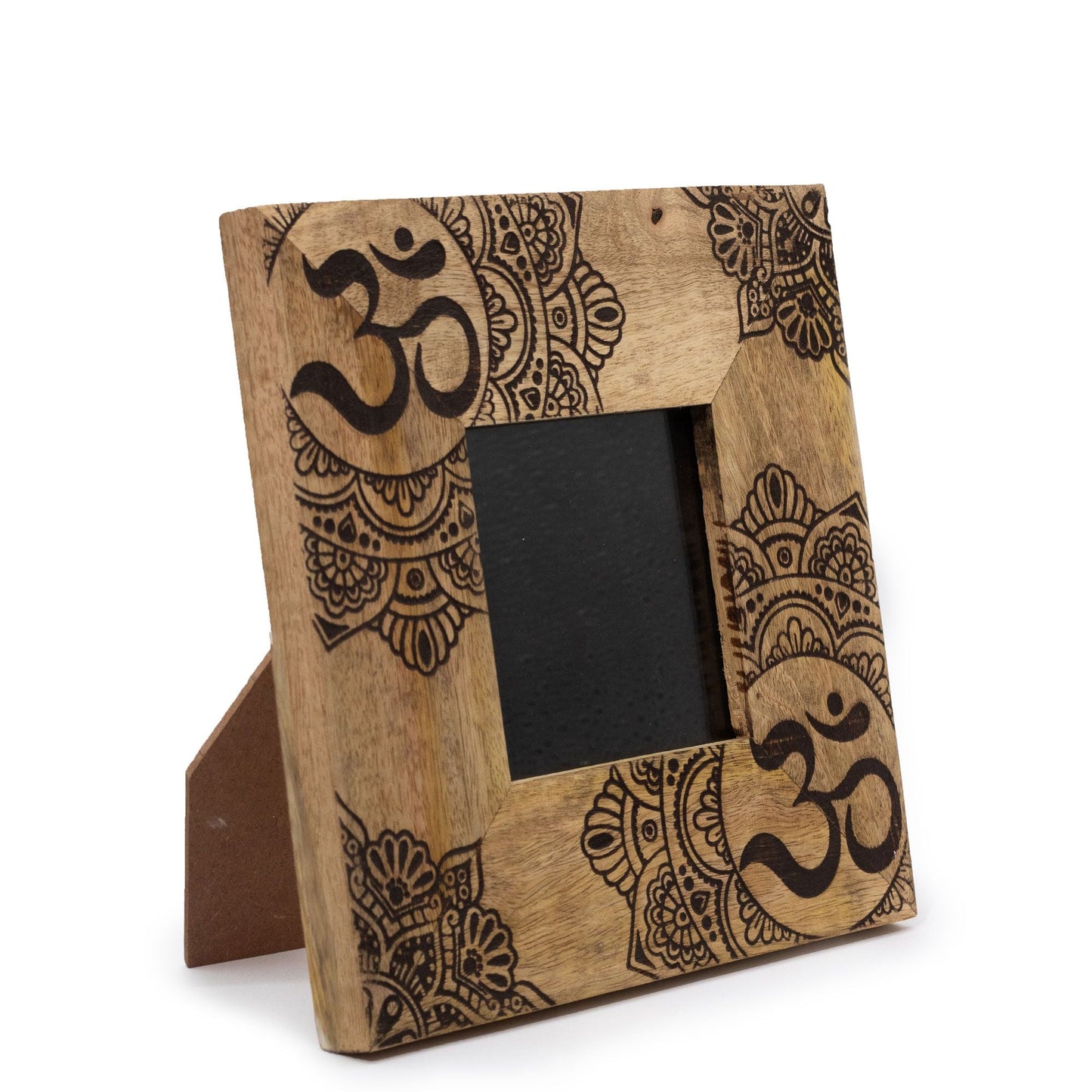 Black mango wood mandala picture frame for 10 x 10cm photo, approx. 20 x 20 x 2cm