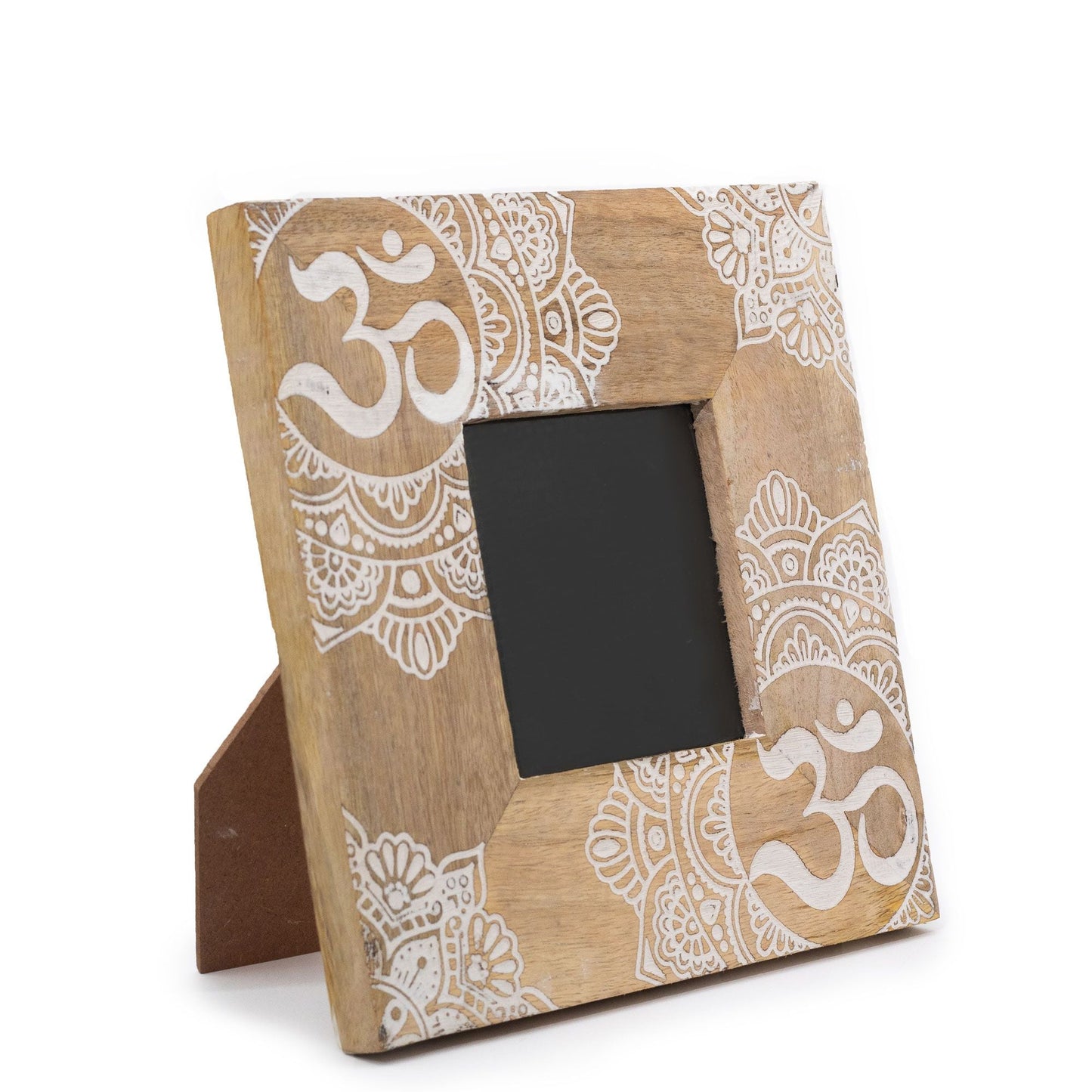 White mango wood mandala picture frame for 10 x 10cm photo, approx. 20 x 20 x 2cm
