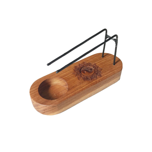 Polished Small Palo Santo Heater - Teak Wood - Yin & Yang Design featuring natural patterning and unique variations - Luna Panther