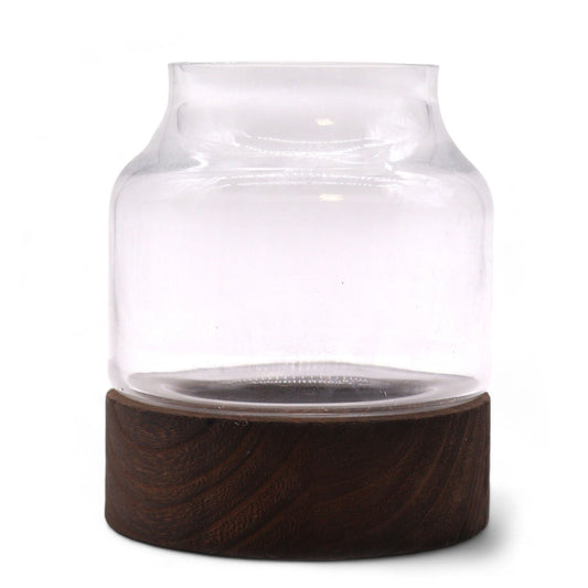 Small Shaped Terrarium on Dark Tung Wood - Luna Panther