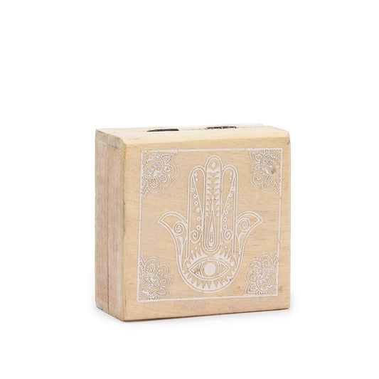 Small Square Box 10x10x4.2cm - Hamsa Whitewash - Luna Panther
