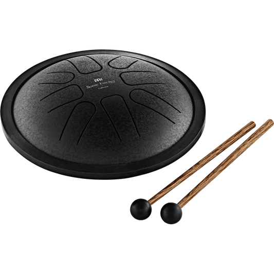 Polished Luna Panther Small Steel Tongue Drum 7" Tongue Drum, F Minor, Black - SSTD1BK featuring natural patterning - Luna Panther