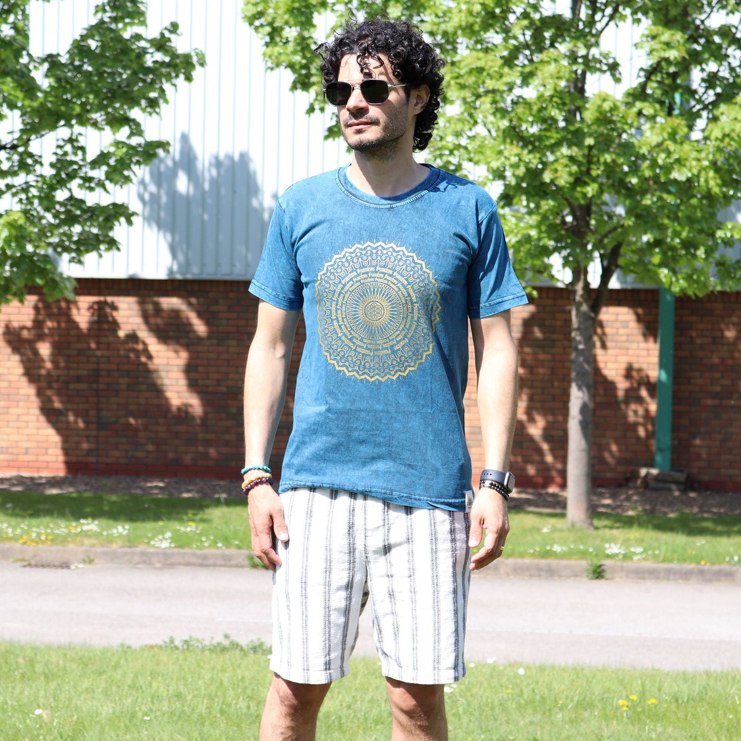 Polished Small Stone Washed T-Shirt - Mandala - Blue featuring natural patterning and unique variations - Luna Panther