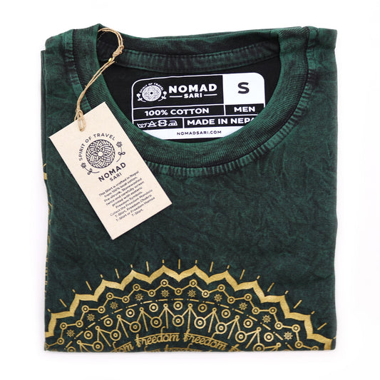 Polished Small Stone Washed T-Shirt - Mandala - Green featuring natural patterning and unique variations - Luna Panther