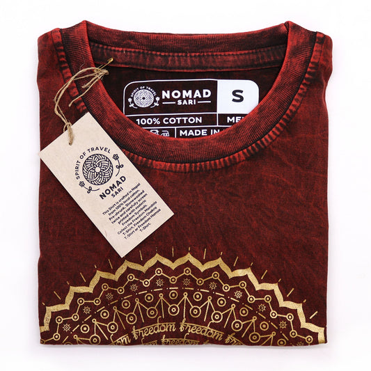 Polished Small Stone Washed T-Shirt - Mandala - Maroon featuring natural patterning and unique variations - Luna Panther