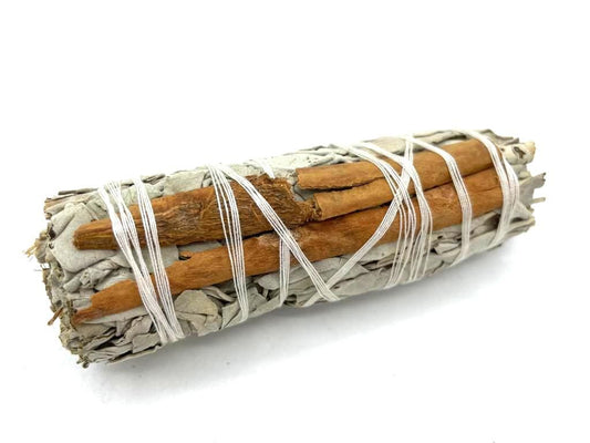 Polished Smudge Stick - White Sage & Cinnamon 10cm featuring natural patterning and unique variations - Luna Panther