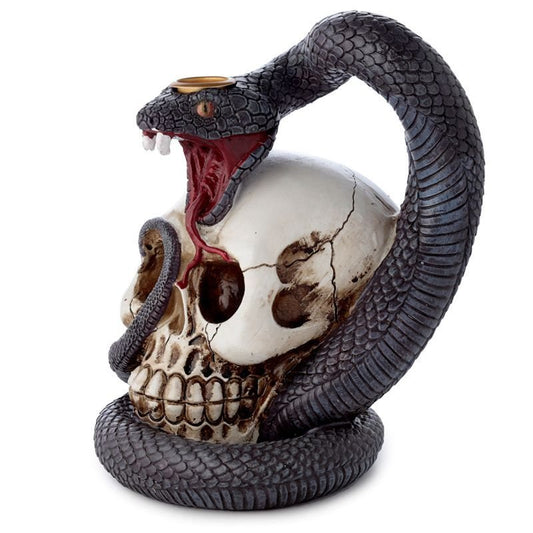 Polished Snake and Skull Backflow Incense Burner featuring natural patterning and unique variations - Luna Panther