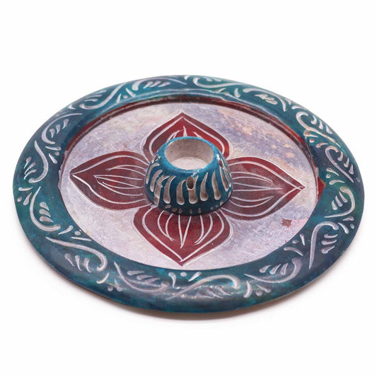 Polished Soapstone Disc Incense Holder - Four Petal (cone & incense holder) featuring natural patterning and unique variations - Luna Panther