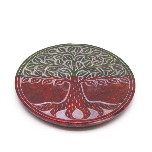 Polished Soapstone Disc Incense Holder - Tree of Life featuring natural patterning and unique variations - Luna Panther