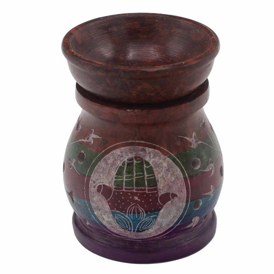 Polished Soapstone Oil Burner 10cm - Hamsa - Five Colours featuring natural patterning and unique variations - Luna Panther