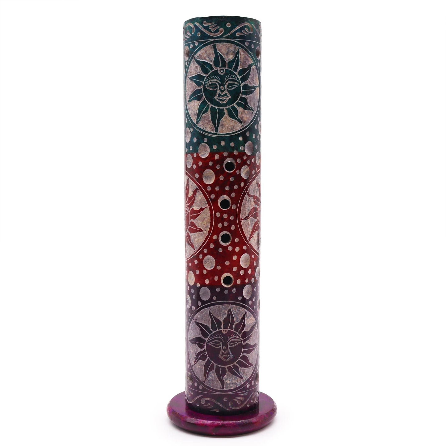 Polished Soapstone Round Tower Incense Holder - Suns featuring natural patterning and unique variations - Luna Panther