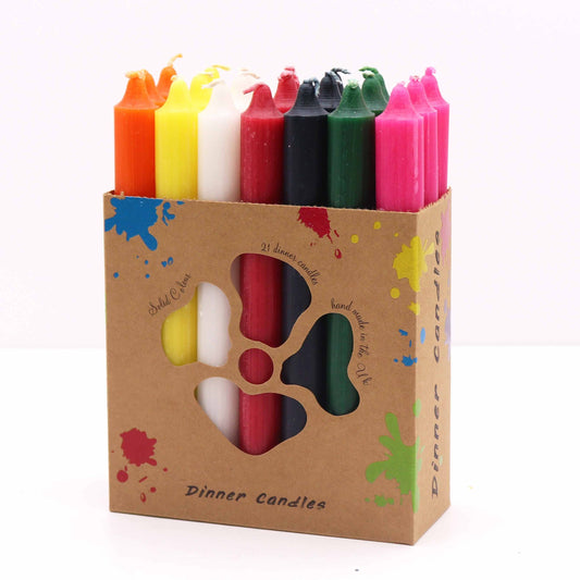 Solid Colour Dinner Candle Set - Pack of 21 - Mix of 7 Colours - Luna Panther alternate view